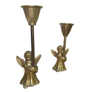 Pair of Vintage Brass Angel Candlestick Holders